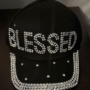 Black and Silver Rhinestone 'Blessed' Cap